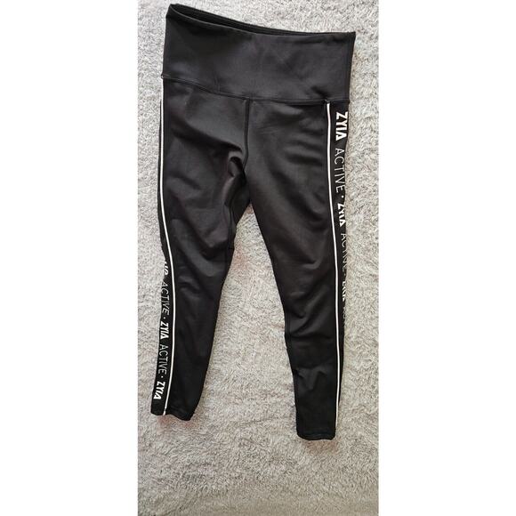 Zyia Black Logo stripe light n tight leggings -‎ Small Sz 4 High Rise 28 Inseam - Picture 1 of 2